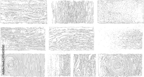 Set of Nine Black and White Wood and Grunge Textures Rubbed aged texture with a halftone raster pattern. Black and white grunge frame. rough and dirty texture vector design on transparent background. 