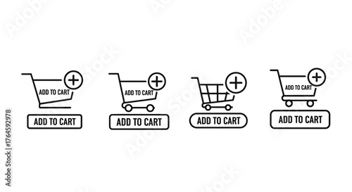 Set of four shopping cart icons with add to cart buttons and plus symbols for online shopping vector
