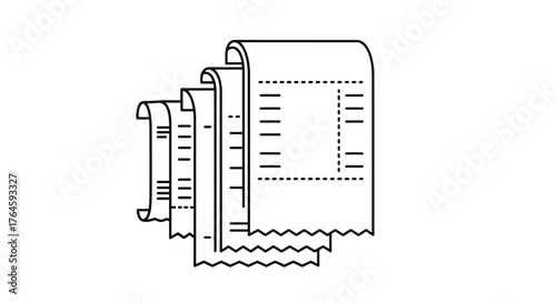 Stacked receipt rolls showing financial transaction records and accounting data vector