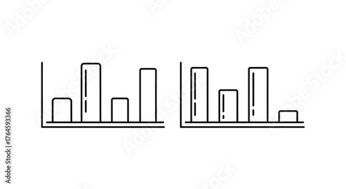 Two bar chart diagrams showing financial data growth and trends vector