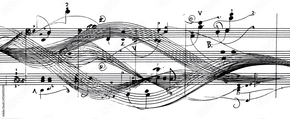 Fototapeta premium Fugato musical score evokes intricate emotions through deeply intertwined melodic lines.