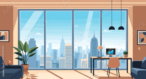 Modern cityscape office offering flexible Hybrid Work solutions for the aspiring Digital Nomad lifestyle