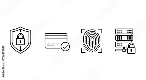 Digital security icons shield padlock credit card fingerprint server data protection concept vector