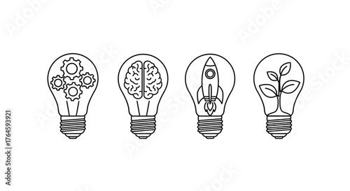 Four light bulbs representing innovation ideas business growth brainstorming and technology concepts vector