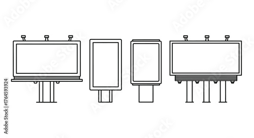 Multiple billboard and advertising display mockups in outline style vector