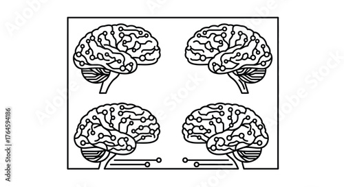 Four abstract robotic brains with circuits representing futuristic technology and artificial intelligence vector