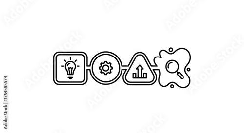 Modern business process icons representing idea gear growth search and innovation vector