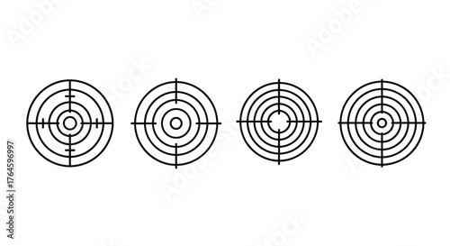Concentric circles target set graphic design elements aim focus precision round shapes vector