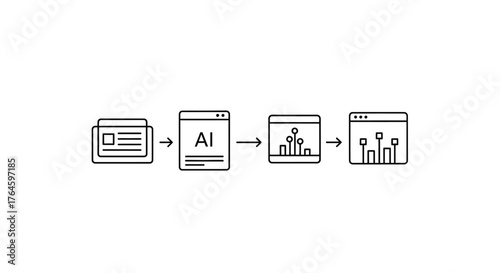 Ai data analysis workflow from text to charts visualized in a step-by-step diagram vector