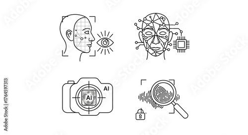 Conceptual montage illustrating perception data analysis and digital imaging technologies vector