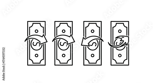 Money laundering concept abstract representation with currency bills and swirling arrows indicating financial flow vector