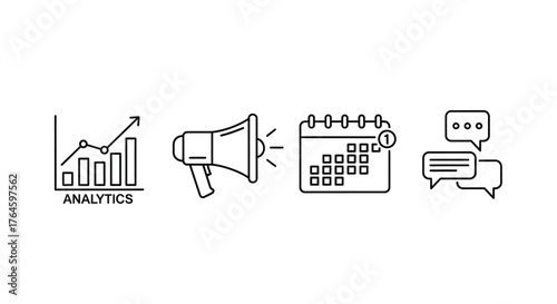 Hand drawn icons representing business growth marketing calendar and communication for digital projects vector