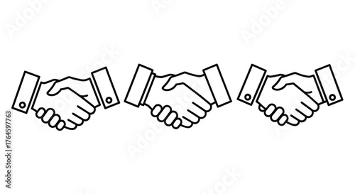 Three handshake icons representing agreement collaboration partnership unity business deal success concept vector