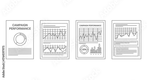 Technical document blueprint pages showing engineering diagrams charts and textual information vector