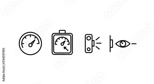 Collection of technical icons measuring instruments indicator lights and eye symbol for monitoring and data collection vector