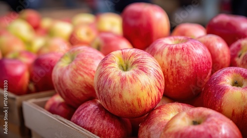 Fresh Honey Crisp Apples Gathered at a Bustling Outdoor Market in Virginia, USA