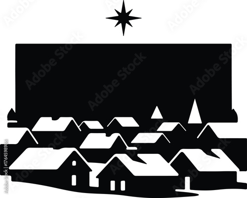 Vector Nativity town of Bethlehem Christmas winter silhouette illustration