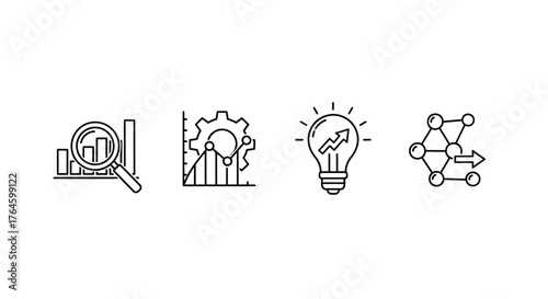 Business intelligence icons representing data analysis innovation strategy and networks for digital concepts vector