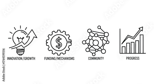Doodle icons representing innovation growth strategy analytics and process ideas vector