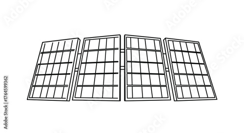 Row of four solar panels in a studio setting providing clean renewable energy technology vector