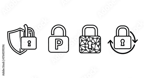 Set of hand drawn lock icons representing security privacy and access control vector