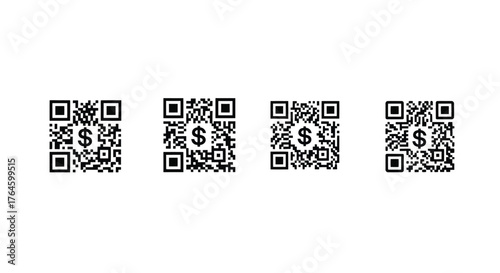 Four qr codes showing different symbols for financial transactions and data access vector