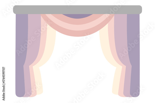 Layered pastel stage curtains with valance in soft purple and pink colors for theatrical design