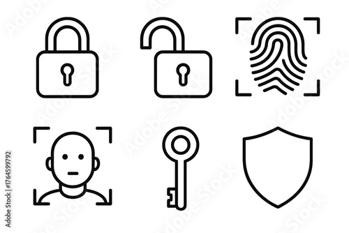 Line icons set for digital security, access control, protection, and biometric identification