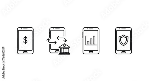 Mobile banking fintech icons set for digital financial services and secure transactions vector