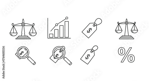 Hand drawn business finance law and growth icons for legal financial legal business concepts vector