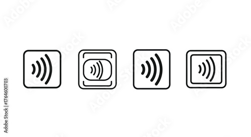 Four distinct near field communication nfc contactless payment icons in a row for modern transactions vector
