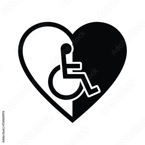 Symbol of love and support for people with disabilities, featuring a heart and a wheelchair icon