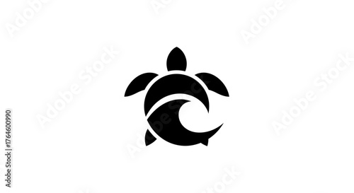 Black turtle logo with wave design representing ocean and marine life.