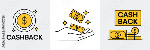 Cashback Reward and Money Return Concept for Online Shopping. Hand Receiving Cash and Coins, Financial Cashback Illustration.