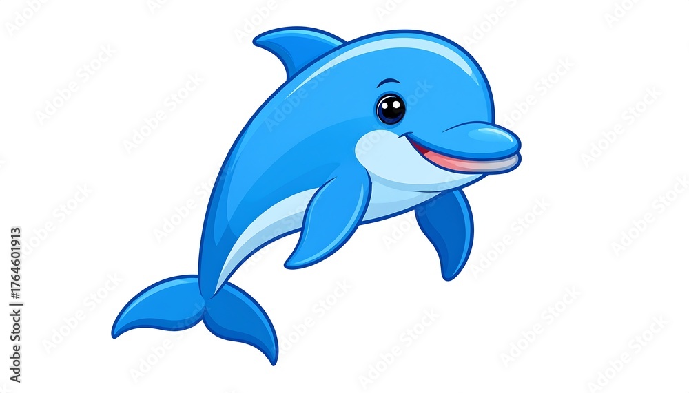 Fototapeta premium Cute cartoon dolphin jumping happily in the ocean.
