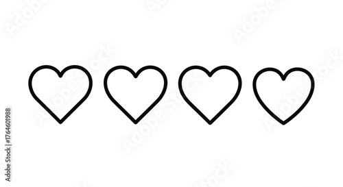 Four outline hearts in a row symbolizing love and affection simple graphic element vector