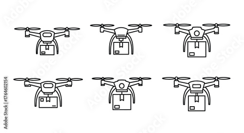 Delivery drone icons set aerial package transport technology future transportation concept vector