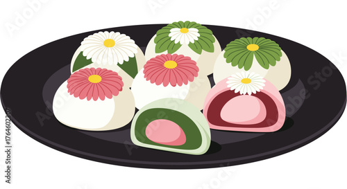 Delicious Japanese Mochi Desserts Beautifully Arranged on a Plate.