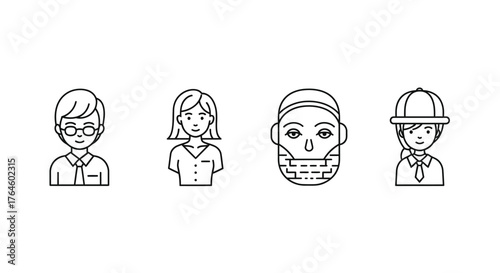 Diverse group of people representing various professions and styles hand-drawn sketch portraits vector