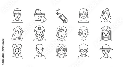 Collection of hand drawn doodle icons representing diverse emotions and characters in sketch style vector