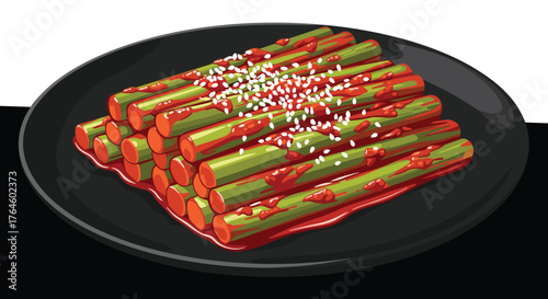 Delicious Korean Kimchi Dish Served on a Black Plate.