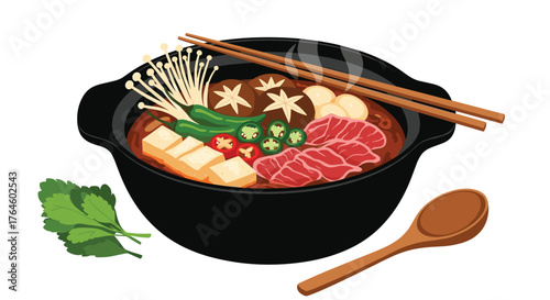Delicious Asian Cuisine - A Bowl of Savory Hot Pot.