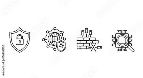 Cybersecurity icons set protection firewall data search secure network concepts vector