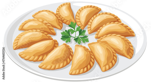 Golden Fried Empanadas Platter Garnished with Fresh Parsley.
