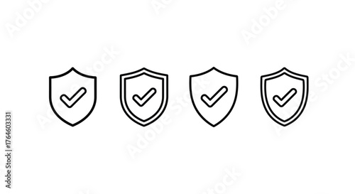 Four shield icons with checkmarks representing security safety and approval status vector
