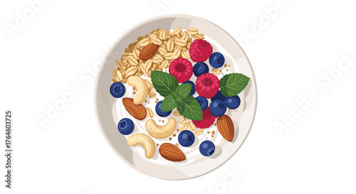 Healthy breakfast bowl with fresh berries and granola.