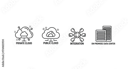 Cloud computing icons hybrid public private network data storage technology icons business vector