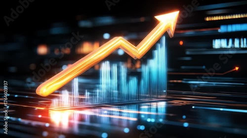 Digital Data Chart Showing Growth and Increase in Financial Technology with Progress and Graphs Highlighting Trends