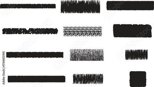 Several black textured rectangular brush strokes appear unevenly across the pure white transparent backdrop
