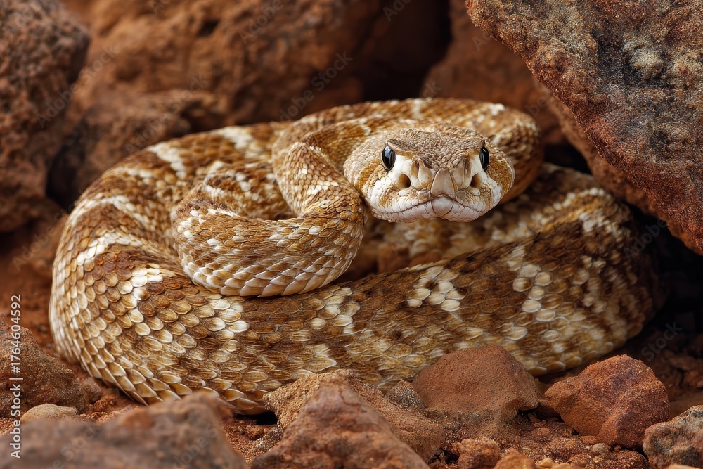 Fototapeta premium Western Diamondback Rattlesnake: A Venomous Desert Viper in its Natural Habitat